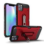 Wholesale iPhone 11 (6.1in) Rugged Kickstand Armor Case with Card Slot (Red)